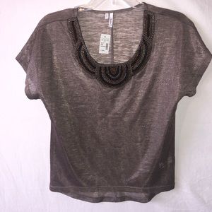 Brand New Studio Y Sheer Mesh Beaded Blouse